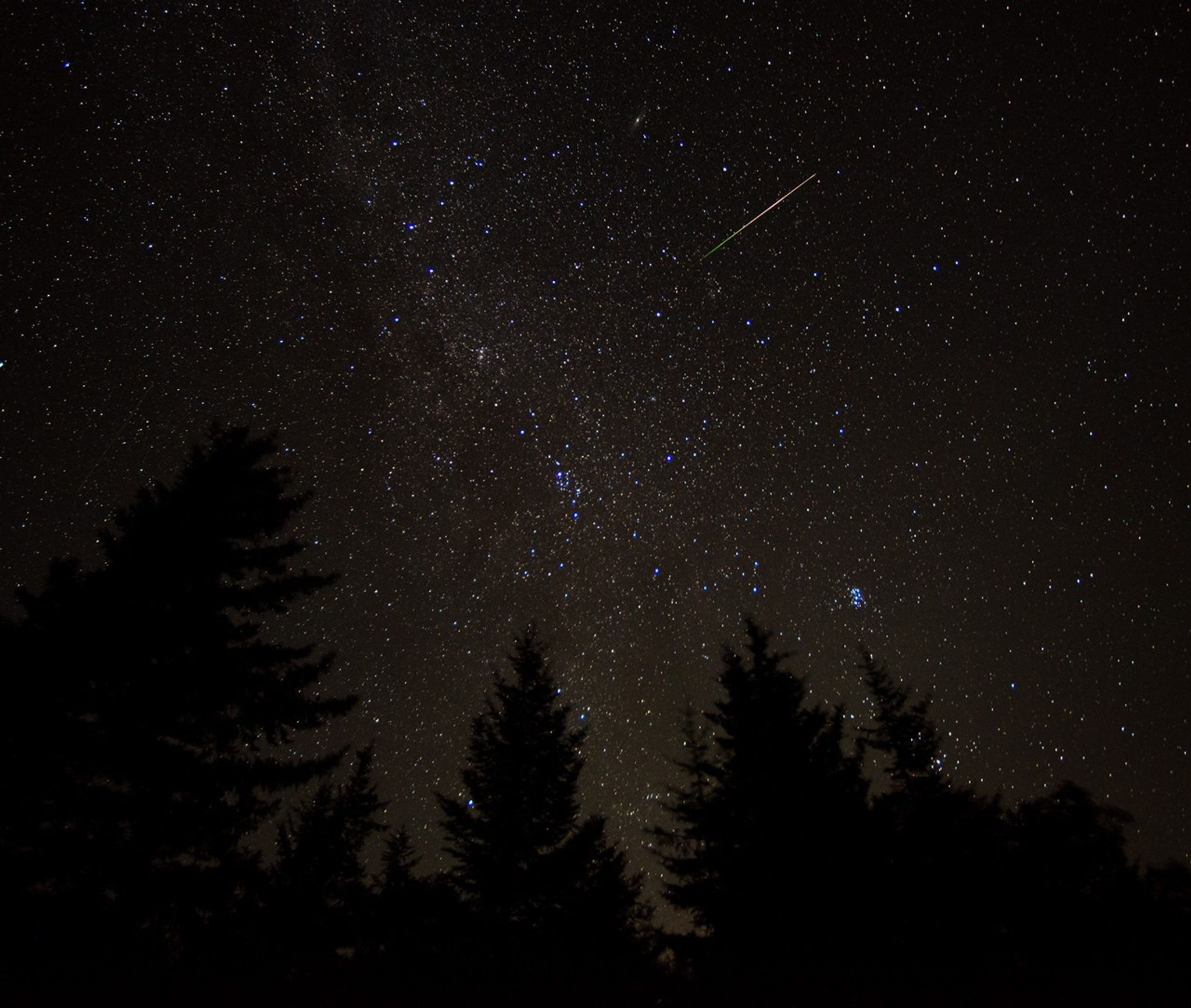 Meteor crosses dark sky.