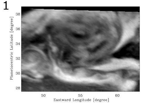 This three-frame animation from NASA's Cassini spacecraft shows the swirling clouds in a vortex spawned by a great northern storm on Saturn.