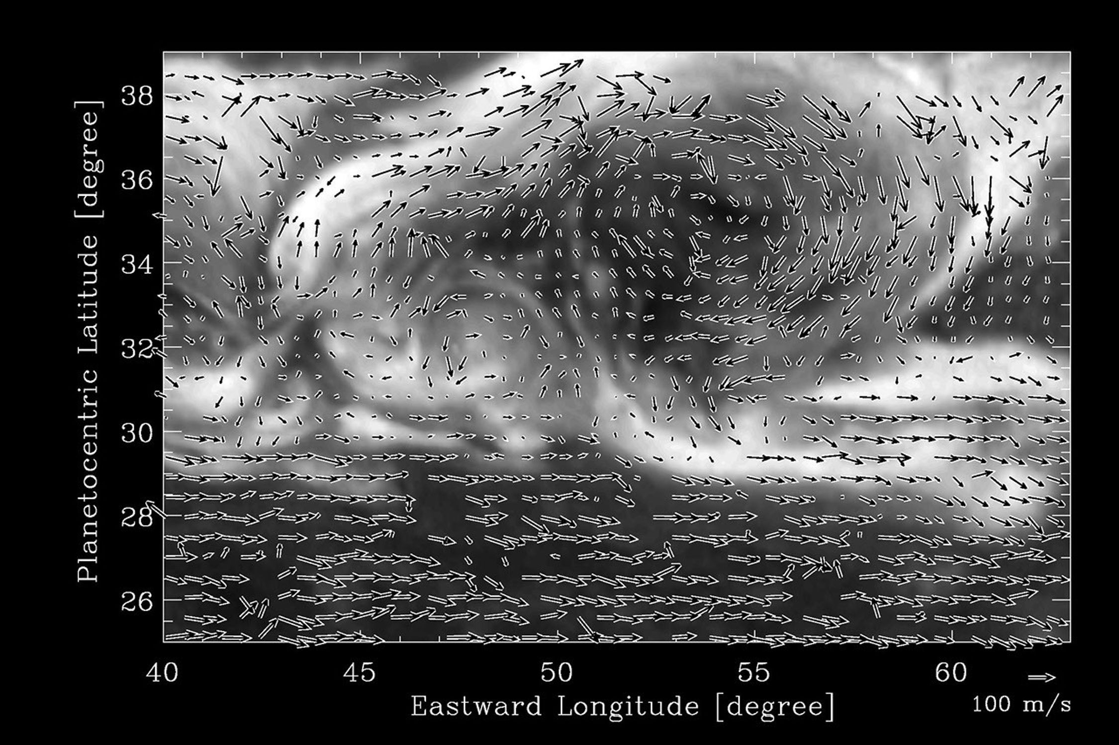 wind patterns within a large vortex on a storm on Saturn
