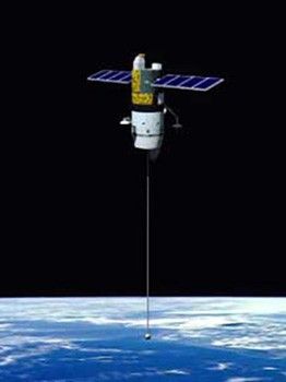 Illustration of spacecraft stabilized by gravity gradient.