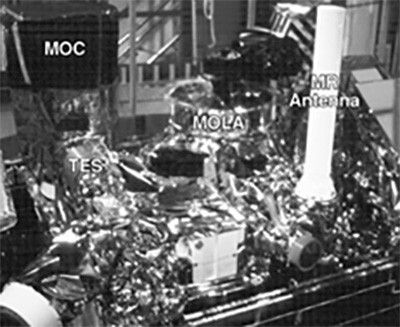 The nadir-facing deck of the Mars Global Surveyor spacecraft