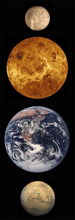 From top: Mercury, Venus, Earth and Mars