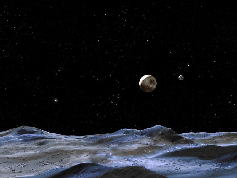 Artist concept of Pluto from one of its moons surface