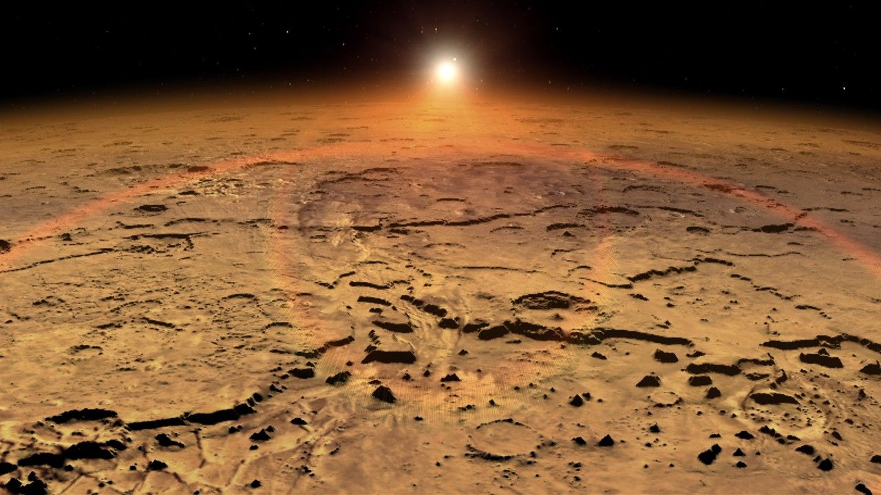 artist rendering of sunrise in thin atmosphere