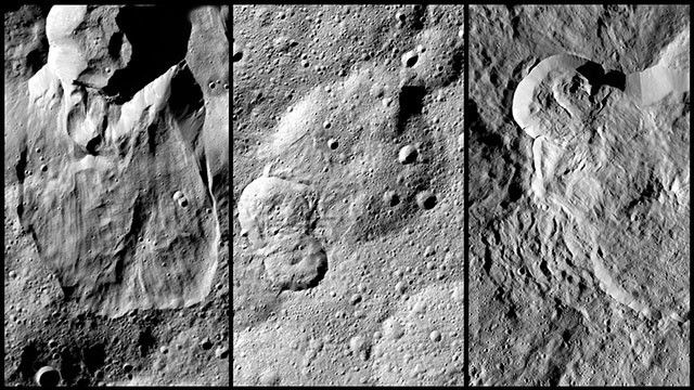 slumped material at edges of crater