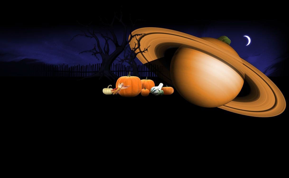 Illustration of fall harvest and Saturn