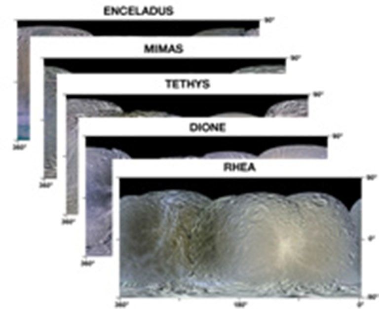 Enhanced-Color Maps of Saturn Inner Moons
