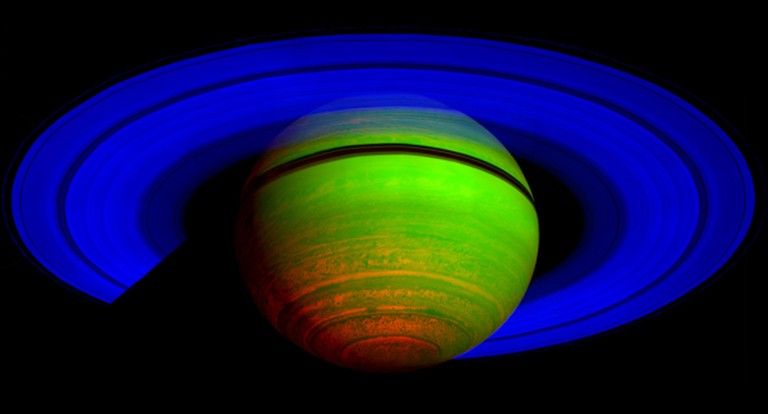 Majestic Saturn, in the Infrared