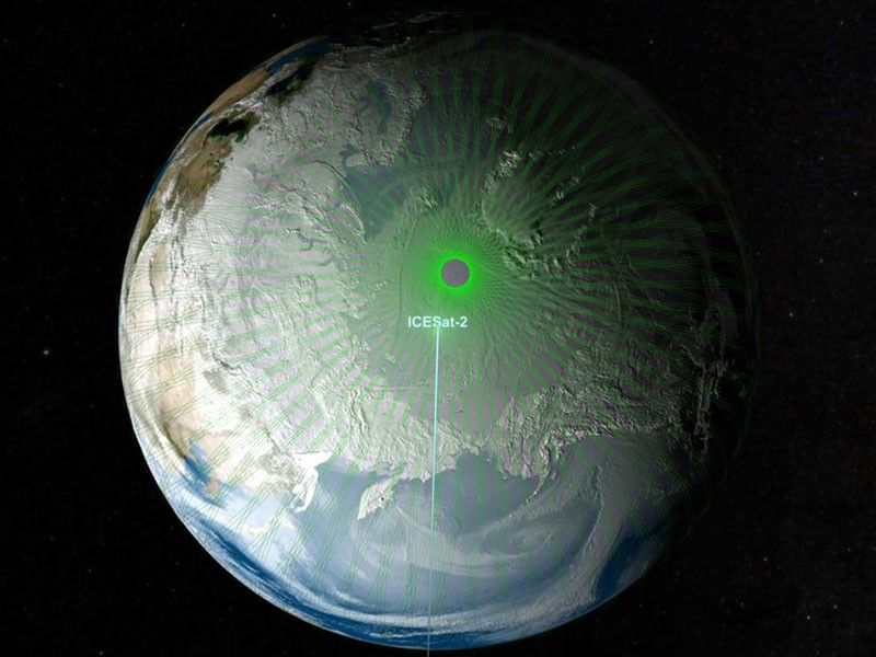 Illustration showing orbits converging around Earth's poles.