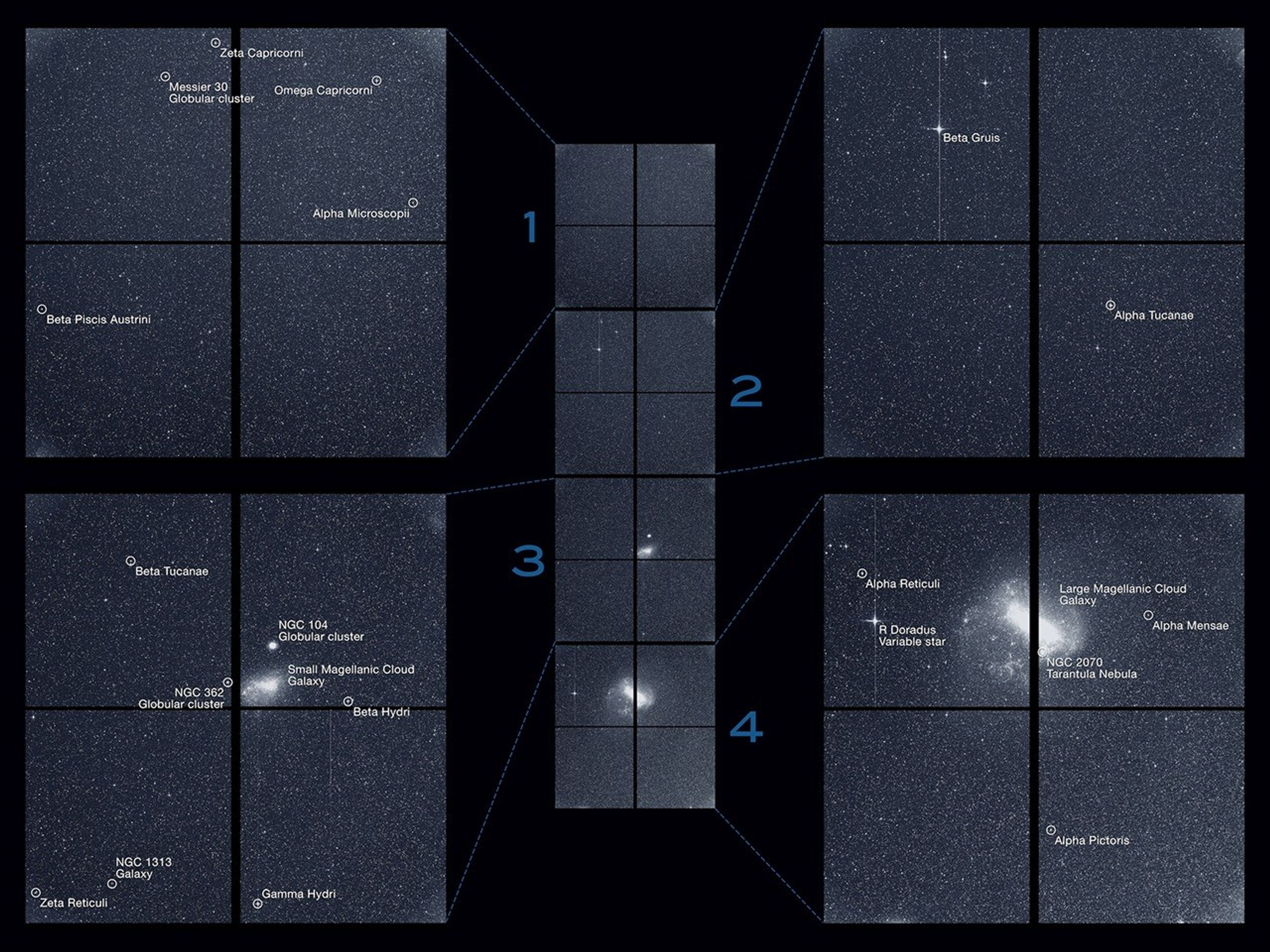 Labeled image of stars and galaxies