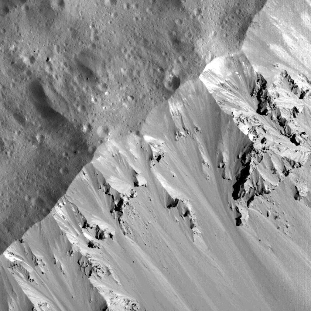 Detailed view of crater wall on Ceres