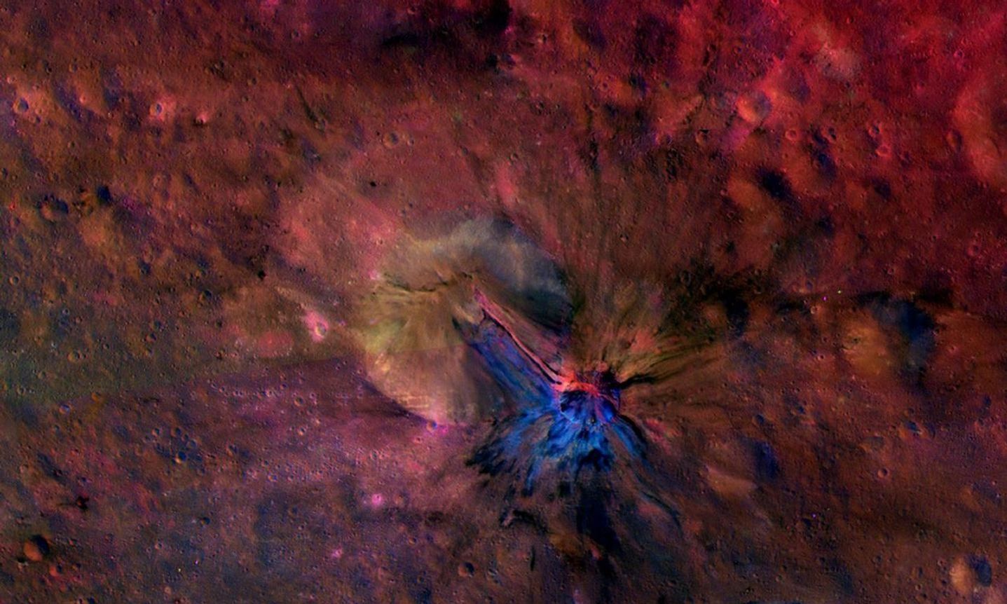 Color enhanced view of asteroid surface