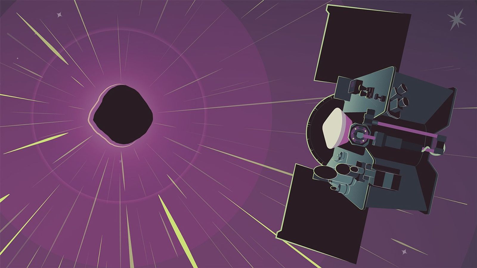 Artist's illustration of spacecraft approaching asteroid