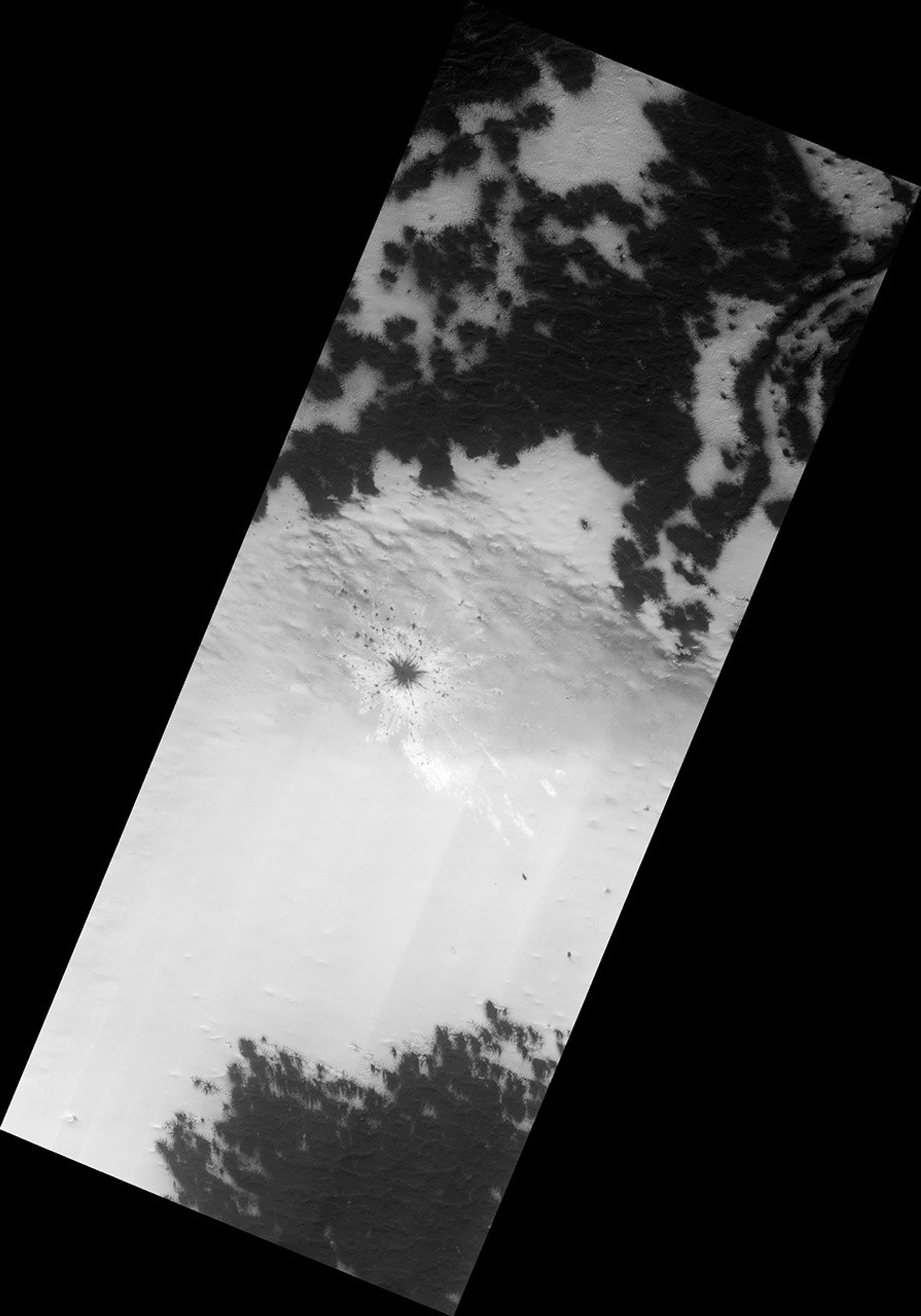 Crater on Martian ice field.