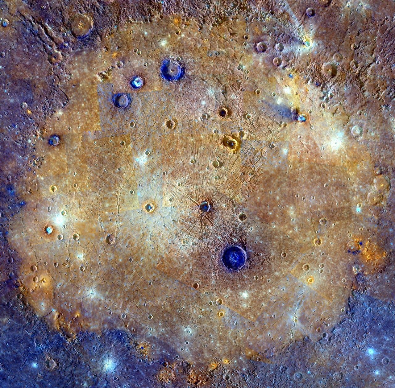 Color-enhanced view of Caloris Basin on Mercury