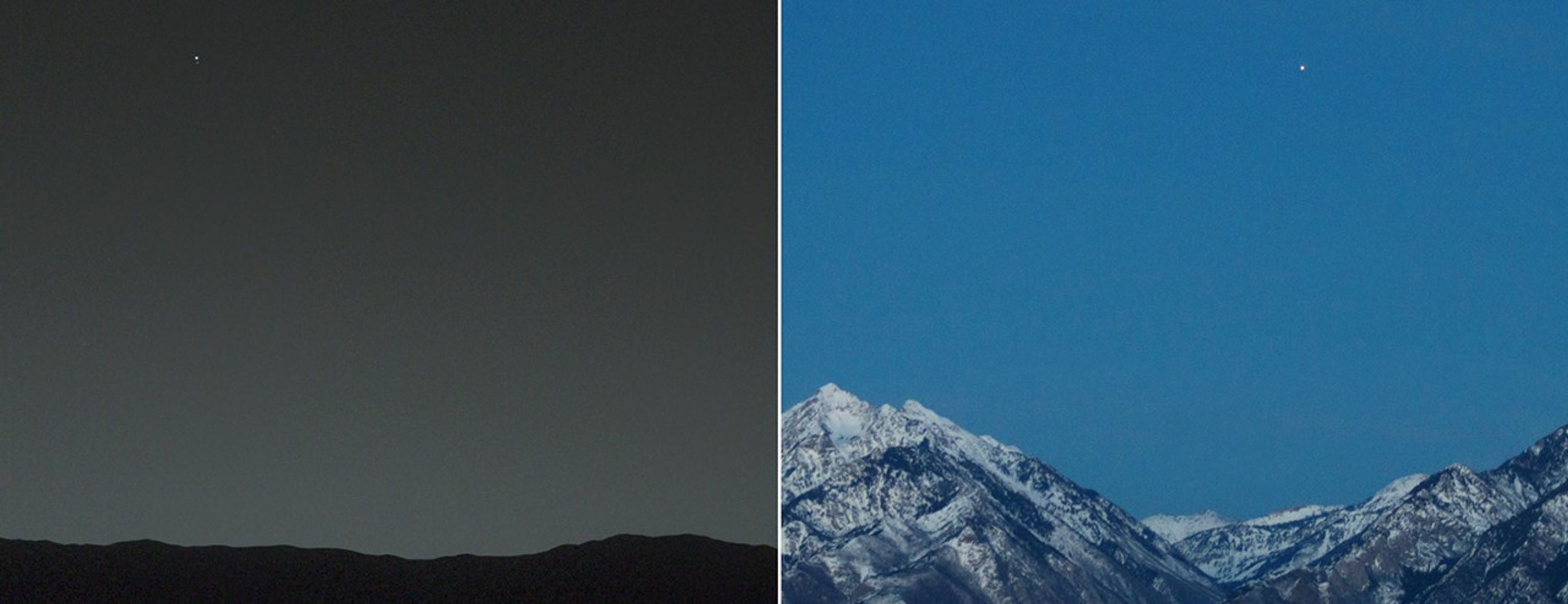 view of star-like earth in mars sky and a view of star-like mars in earth sky