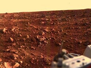 Rocky red landscape in fading light.