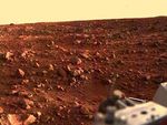 Rocky red landscape in fading light.