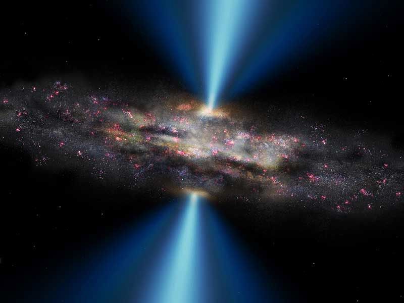 jets emanating from disc of stars