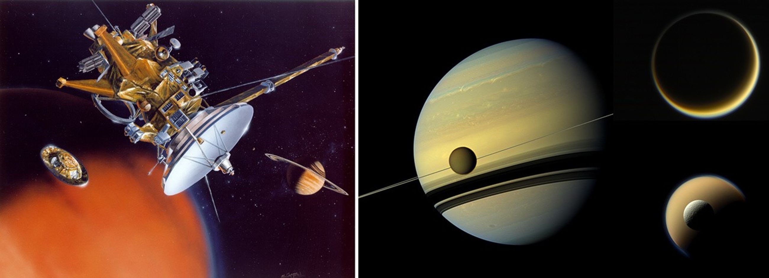 Cassini and Titan side by side