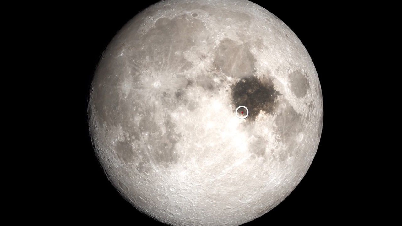 Image of the Moon indicating the Apollo 11 landing site