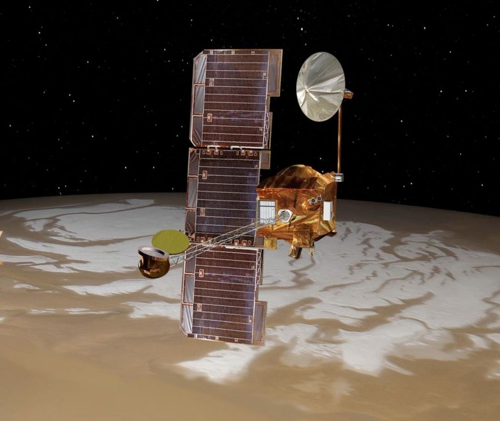 Mars Odyssey orbiter over the north polar region