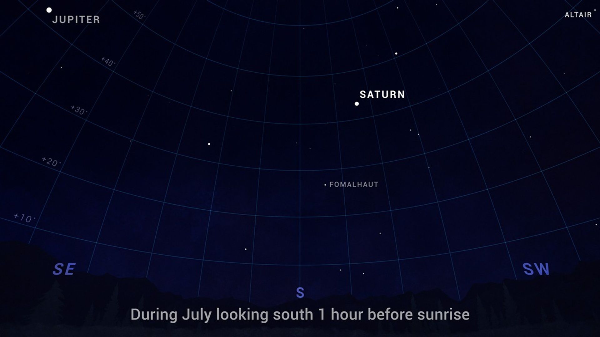 Sky chart showing Saturn and Fomalhaut in the early morning sky in July. Credit: NASA/JPL-Caltech