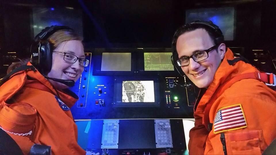 Michael Staab and a woman in a simulator